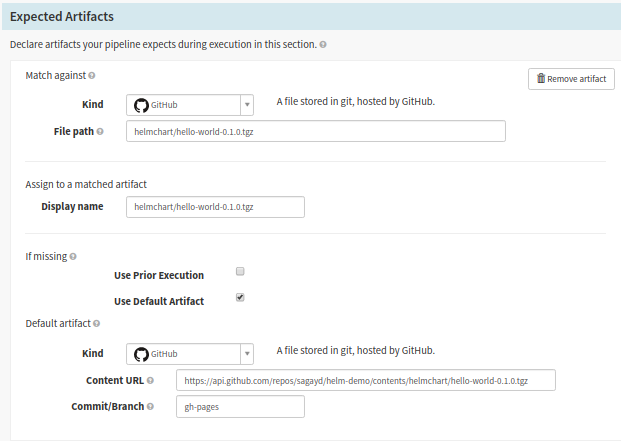 Configure the expected artifacts or input parameters for various Spinnaker pipeline stages