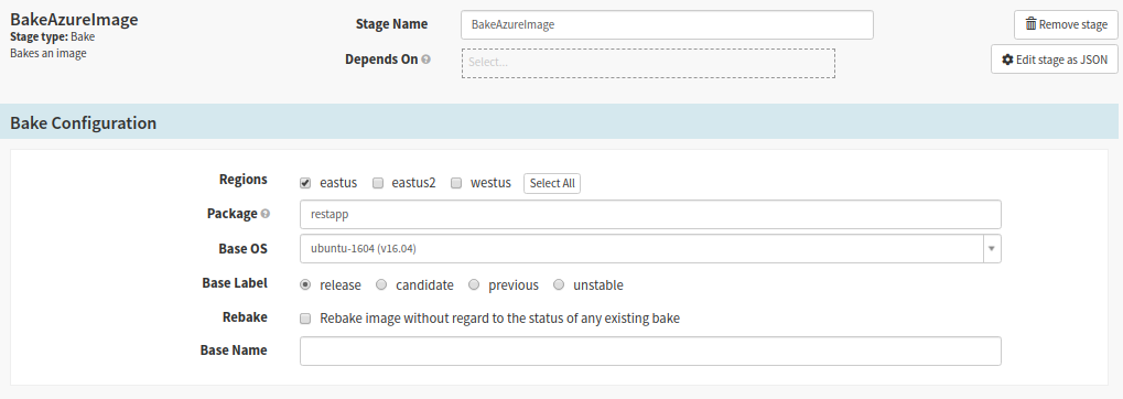 Create Bake Stage for baking the Jenkins CI build of the app for deployment to Azure