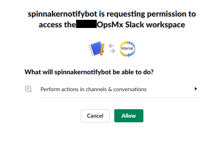 Allow newly created app for Spinnaker to access the Slack workspace